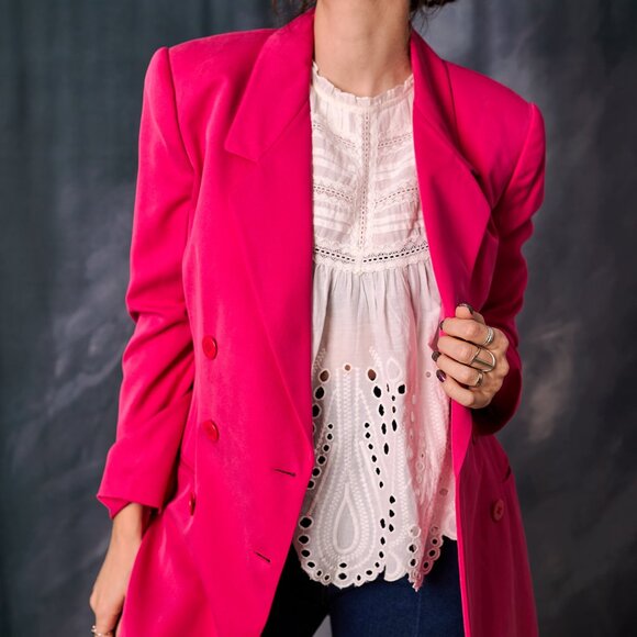 Vintage Ellen Tracy for Linda Allard 80's Hot Pink 100% Silk Blazer Jacket Size - Picture 2 of 12